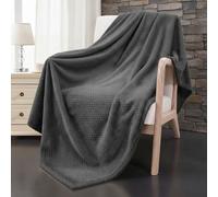 Dolce Vari Premium Popcorn Waffle Fleece Throw - Ultra-Soft Warm & Cozy Charcoal Blanket for Sofa & Bed (Single)