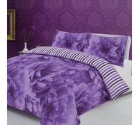 Dolce Vari Rose Floral Duvet Cover Set Soft Polycotton Quilt Bedding, Easy Care & Durable Bed Linen Avaliable (Lilac, Super King)