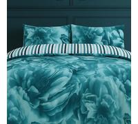 Dolce Vari Rose Floral Duvet Cover Set Soft Polycotton Quilt Bedding, Easy Care & Durable Bed Linen Avaliable (Teal, King)