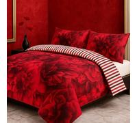 Dolce Vari Rose Floral Duvet Cover Set Soft Polycotton Quilt Bedding, Easy Care & Durable Bed Linen Avaliable (Red, King)