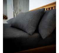 Dolce Vari Teddy Bear Fleece Bedding Pillow Pair Soft Warm & Cosy Luxury Pillow Cover Set (Charcoal, Pillowcase Pair)