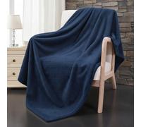 Dolce Vari Waffle Blanket Throw - Lightweight & Breathable, 100% Polyester Fleece Blanket - Soft Waffle Weave for All Seasons - Luxurious & Cozy Layer for Couch, Sofa, or Bed (Navy, Single)