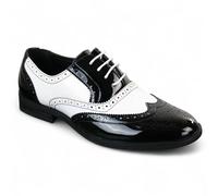 Dolcetto Men's Patent Lace-Up Black White Brogues Smart Dress Shoes