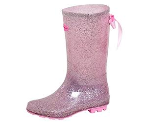Dolcis Pink Glitter Girls Wellingtons with Ribbon Bow Womens Wellington Boots Ladies Wellies Rain Snow Shoes Pink 1 UK