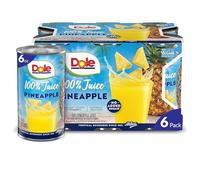 Dole 100% Pineapple Juice, No Added Sugar, Excellent Source of Vitamin C, 100% Fruit Juice, 6 Fl Oz (Pack of 6), Packaging May Vary