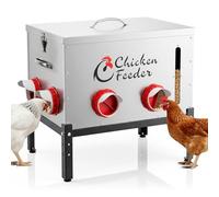 DOLEMODUO 80LB Metal Chicken Feeder, Rat Proof Automatic Chicken Feeder with Visible Window & 8 Ports, Galvanized No Waste Poultry Feeder for Chickens, Ducks, Geese