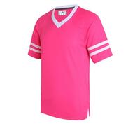dolessismore Plain Men's Football Jerseys for Unisex V-Neck Fitness T-Shirts Workout Outfits Casual Party Tops, White Stripe-hot Pink Jersey, Large