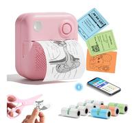 DOLEWA LX-D3 Mini Portable Thermal Printer with 8 Rolls of Stickers, Compatible with iOS and Android, for Studying, Pictures, Receipts, and To-Do Lists (Pink)