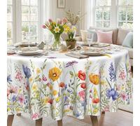 Dolficy Spring Tablecloth 60 Inch Round, Spring Watercolor Flowers Decorations for Home Table Cloth, Blooming Flower Decor Tablecloths Polyester for Picnic Party Dinner