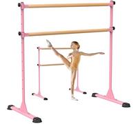 Dolibest Ballet Barre Freestanding, 10 Height Adjustable Ballet Bar Portable Pink Wooden Stretching Dance Bar with Non-Slip Rubber Pads for Girls Kids Adults Home Workout Fitness, 120 x 71cm