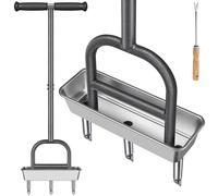 Dolibest Lawn Core Aerator, Hollow Tine Grass Aerating Tool Manual Garden Soil Plugger 3 Prong Long Handle Coring Aeration Spike Soft Grip with Core Storage Tray & Clay Release Tool, Knock-down Pole