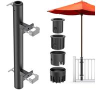 Dolibest Parasol Clamp Balcony, Patio Umbrella Holder Tube Fence Deck Mount Bracket Stand Adjustable Sun Umbrella Fixing Clip Space Saving with 3 Sleeves for 3-5cm Pole, Max 5.6 x 5.3cm Railing/Black