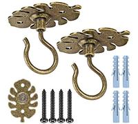 Dolibest Plant Hanger Ceiling Hook, 2 Pack Wall Bracket for Flower Basket Pots Metal for Indoor Outdoor Fairy Lights/StringLights/Lanterns/Wind Chimes/Bird Feeder Hanging Kit, Brown Monstera/100lbs