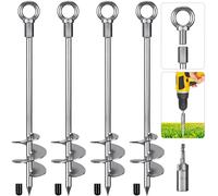 Dolibest Tent Peg Heavy Duty, 46cm Ground Anchor Screw Trampoline Stake Metal Earth Sand Spiral Wind Storm Spike for Swing/Camping/Shed/Dog/Carport/Canopy with Fixed Eyelet, 4 Pack