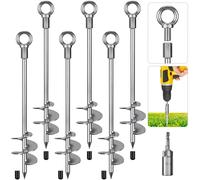 Dolibest Tent Peg Heavy Duty, 46cm Ground Anchor Screw Trampoline Stake Metal Earth Sand Spiral Wind Storm Spike for Swing/Camping/Shed/Dog/Carport/Canopy with Fixed Eyelet, 6 Pack