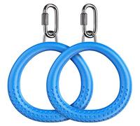 Dolibest Trapeze Ring, 2 Pack Gym Ring Monkey Bar Handle Grip with Carabiner for Outdoor Swing Set/Climbing Frame/Obstacle Course/Pullup/Olympic Training Indoor Activity, Blue