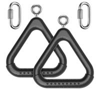 Dolibest Trapeze Ring, 2 Pack Swing Set Gym Ring Triangle Monkey Bar Handle Grip with Silver Carabiner for Outdoor Playground Obstacle Course Playset Training Equipment Indoor Fun Activity, Black