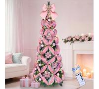 Dolicer 6 FT Pre Decorated Pop Up Christmas Tree, Collapsible Christmas Trees with 180 Warm LED Lights & Remote Control, Fully Decorated Cute Artificial Xmas Tree Easy Assemble Holiday Party Decor