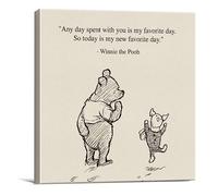 Dolimifa Classic Winnie the Pooh Quote Wall Art Decor Retro Any Day Spent With You is My Favorite Day Sayings Canvas Painting Pictures Framed Print Sign Artwork Ready to Hang (8x8 Inches)