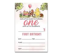 Dolimifa Pink Winnie the Pooh 1st Birthday Invitations Fill in Style Classic Winnie the Pooh First Birthday Invites, 20 Count With Envelopes