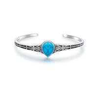 DOLIOX 925 Sterling Silver Native American Turquoise Bracelet Cuff for Women with Teardrop Blue Stone Adjustable Jewelry Indian Style Bangle