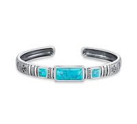 DOLIOX Genuine Turquoise Vintage Bracelet Sterling Silver Boho Bangle Adjustable Native American Jewelry Fits 6.5 to 7.5 Inches