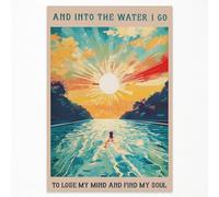 DOLJKCS Abstract Ocean Painting Wall Art Sunrise Sunset landscape Poster Into The Water I Go To Lose My Mind And Find My Soul Canvas Prints 16x24 Inch Unframed Inspirational Gift