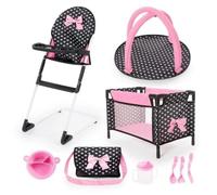 Bayer Design 61760AB Doll highchair, bed, play arch, bag, accessories, black, pink