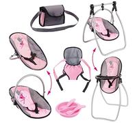 Doll Accessory Set 9 in 1 Vario Highchair Set with Shoulder Bag, Carrier and Plastic Accessories for Toddlers