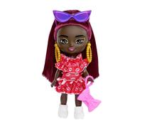Barbie Extra Mini Doll with Burgundy Hair, Sunglasses & Red Ruffle Dress HLN47