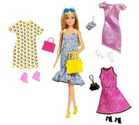 Doll Barbie Floral Dress Yellow Bag with Clothes and Accessories Evening Dress Fashion 30cm Original Mattel GDJ40