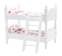 Doll Bunk Bed 1:12 Scale Wooden Dollhouse Bed with Ladder and Floral Beddings DIY Realistic Doll Bed Dolls House Furniture for Dollhouse Accessories White Dollhouse Bed Baby Doll Cot Dolls House