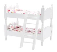 Doll Bunk Bed 1:12 Scale Wooden Dollhouse Bed with Ladder and Floral Beddings DIY Realistic Doll Dolls House Furniture for Dollhouse Accessories White Baby Cot