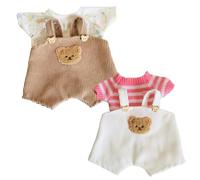 Doll Clothes, 12"/30cm Teddy Bear Clothes 2 Sets Corduroy Overalls Knit Sweater T-Shirt Cute Stuffed Animal Cloth for DIY Dressing Bear