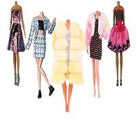 Doll Clothes, 5 Sets Fashion Outfits Autumn Dresses Spring Clothes Sweater Pants Shoes Socks Bag Skirt For 11.5 Inch Girl Dolls Accessories Baby Gift (E)