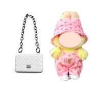 Doll Clothes Accessories, Doll Clothes, Pink Overalls and Hat with White Bag Outfit Set for 17cm Plush Dolls, Perfect for Dress-Up Games Giving(NO Doll and shoe)