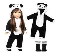Doll Clothes Age 3+ for 13-18 Inch Baby Dolls, Sweet Outfits Jumpsuit Top Hat and Socks Compatible with New Born Baby 30-45 cm Dolls Girls Birthday (Panda-2)(No Doll)