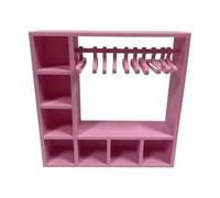 Doll Clothes Closet with 10 Hangers - Plastic Wardrobe for 15/17cm Dolls, Dolls Clothes Storage Display Box, Miniature Accessories (Pink)