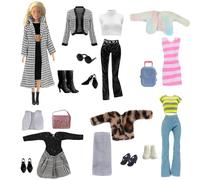 Doll Clothes Compatible with Barbie Clothes, Including 6 Fashion Sets, 1 Handbag, 1 Suitcase, 1 Glasses, 6 Pairs of Shoes for 11.5 inch Dolls on Christmas Holiday