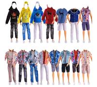 Doll Clothes Compatible with Ken Dolls, Lance Home 5 Sets Summer Outfits Casual Shirt Sweatshirts Short Top Pants Hats with 5 Pairs Shoes For 12 inches Boy Dolls Boyfriend Accessories Baby Gifts (B)