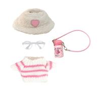 Doll Clothes, Dress to Impress Dolls, 4 Pcs Pink Outfit Accessories with Hat, Sweater, Bottle Bag, Glasses, Cute Clothes Dress up Unique Style, Perfect for Boys and Girls Birthday Gifts