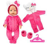 Doll Clothes for 13-18 Inch Baby Dolls, Sweet Outfits Jumpsuit Top Hat and Socks Compatible with New Born Baby 30-45 cm Dolls Girls Birthday (Pink-Cat) (No Doll)