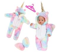 Doll Clothes for 14-17 Inch Baby Dolls, Colorful Pony Plush Bodysuit Outfits With Ears, Wing, Hat and Hanger, Doll Clothes for 43 cm New Born Baby Dolls Girls Winter Birthday Gift(No Doll)