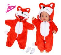 Doll Clothes for 14-17 Inch Baby Dolls, Fox Plush Bodysuit Outfits With Ears, Tail, Hat, Socks and Hanger, Doll Clothes for 43 cm New Born Baby Dolls Girls Winter Birthday Gift(No Doll)