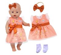 Doll Clothes for 14-18 inch Baby Dolls, Orange 35-45 cm Sweet Baby Doll Outfits with Orange Duck Tulle Dress Hairband with Bow Socks 43 cm Cute Doll Clothes, New Dolls Clothes Children Gifts