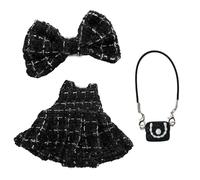 Doll Clothes for 17 cm Dolls, Cowl Outfit Bow Clips Bag Clothing Only Clothing for the 17 cm Mini Plush Dolls, Not Included Black