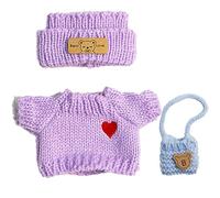 Doll Clothes for 17cm Doll(Doll Not Included), Hand Knitted Cozy Sweater, Fashion Dolls Clothes, Hand Crocheted Hat, Sweaters, Bag (Purple)