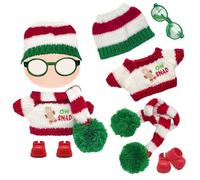 Doll Clothes For 17cm Plush Dolls,Cute Cartoon Plush Doll Outfit, Includes Gingerbread Man Two-Piece Set + Emerald Green-Tinted Spectacles + Red Shoes Not Include Doll