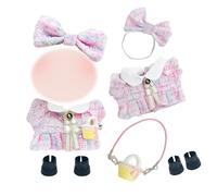 Doll Clothes for 17cm Plush Dolls, Elegant Chic Doll Clothes Accessories Set with Dress Bow Hair Clip Shoes Bag for Girls Boys Birthday Gift, No Doll
