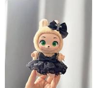 Doll Clothes for 17cm Plush Toy, Black Toy Outfit Set Include 1 Skirt and 1 Black Bow, Doll Accessories Birthday Present for Girls and Boys